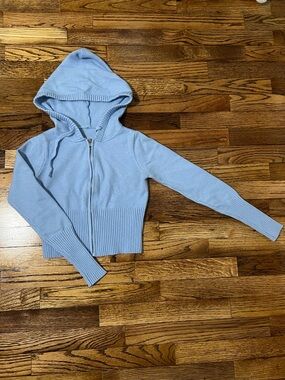 Light Blue Cropped Zip Hoodie